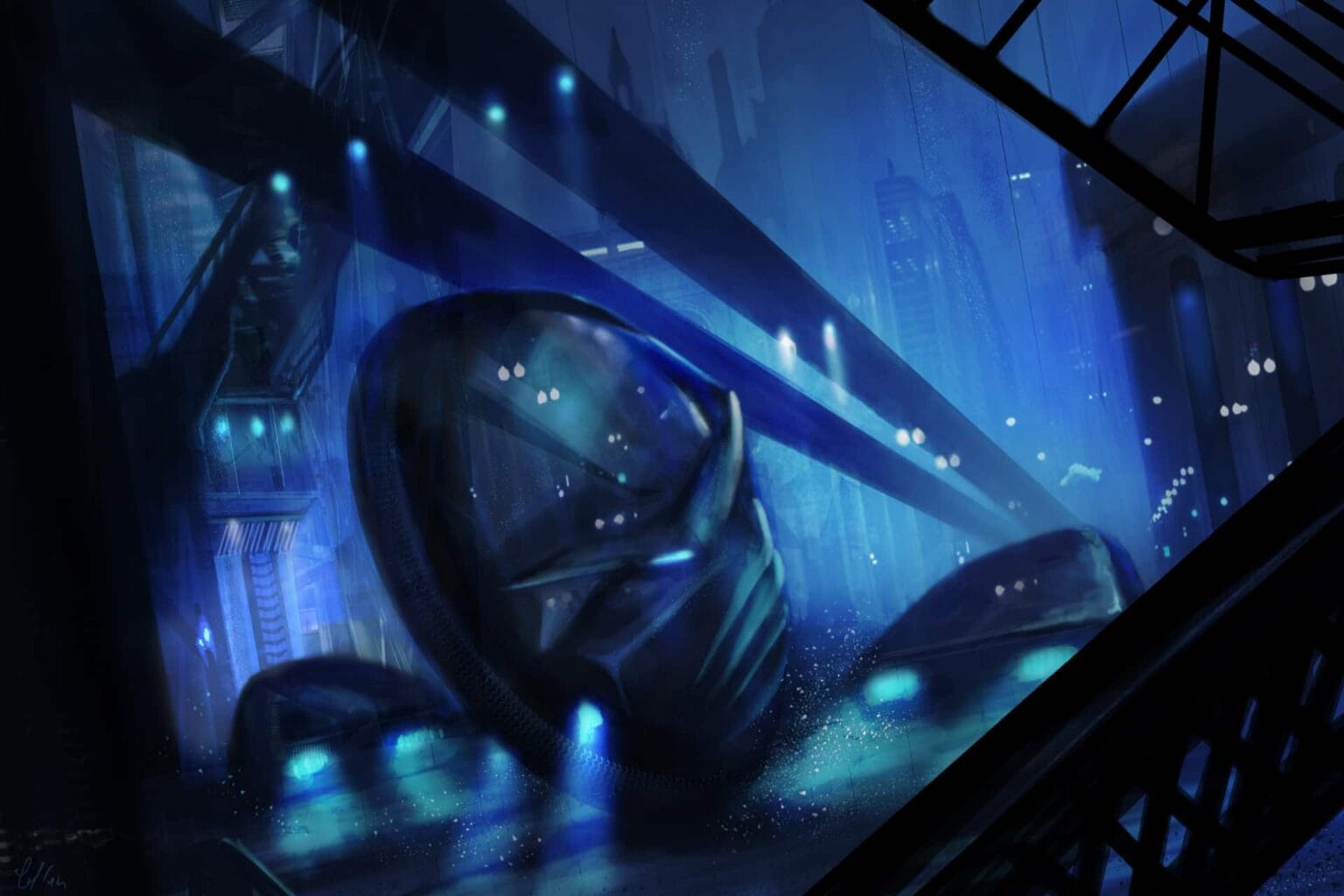 The Montecristo Project - Una delle prime scene di azione del romanzo: inseguimento al porto, sera di capodanno 2075. Illustrazione di Fabio Porfidia
